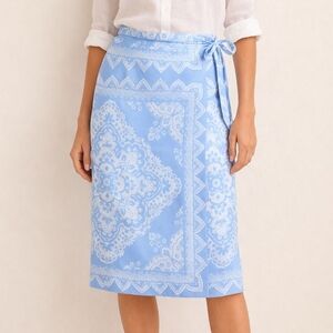 Ann Taylor Summer Wrap Skirt Baby Blue White Size 4 Office Business